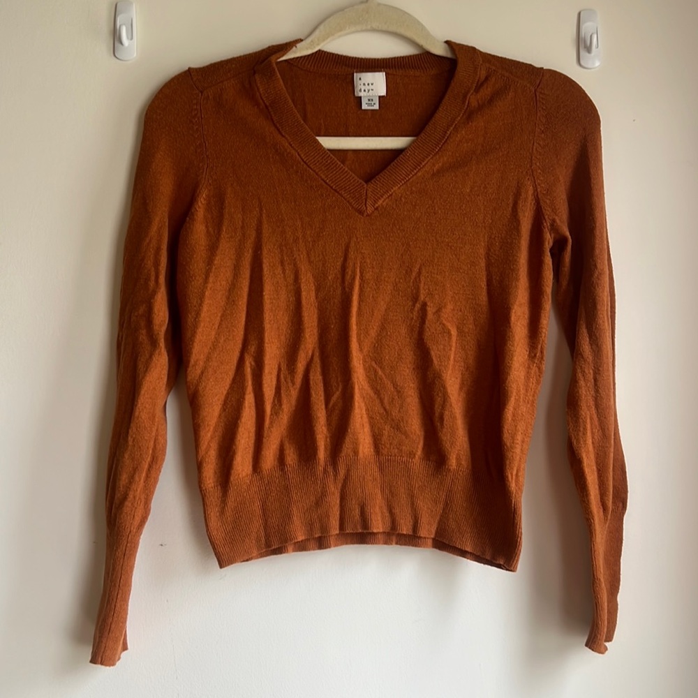 Cozy Clay Colored V-Neck Long-Sleeved Sweater